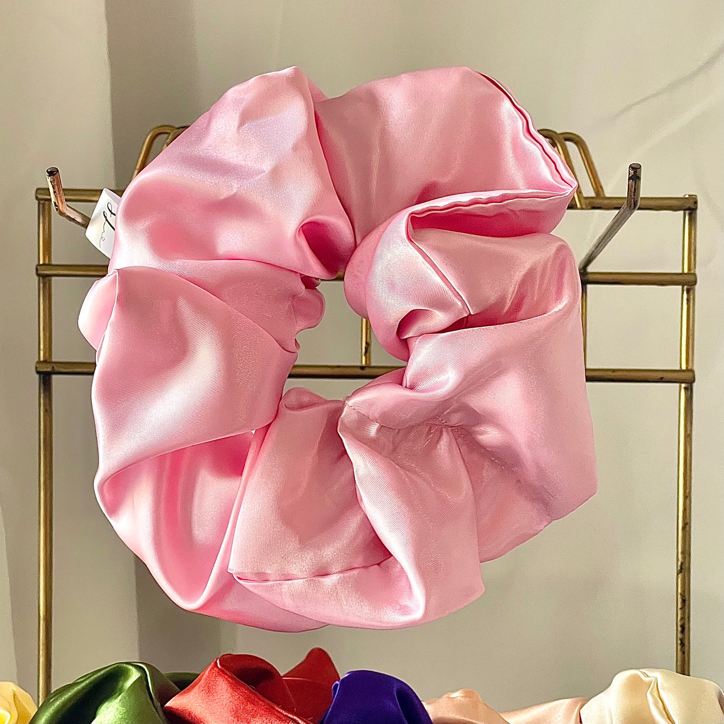 Pretty In Pink Satin Scrunchie