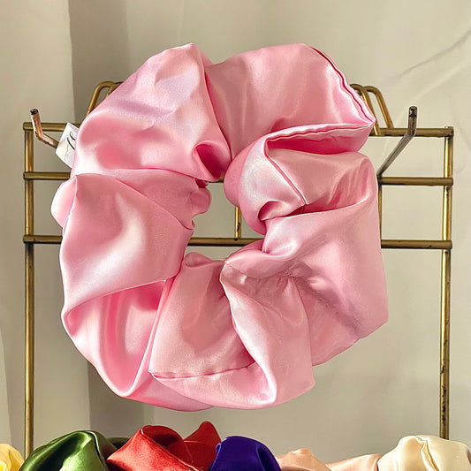 Pretty In Pink Satin Scrunchie