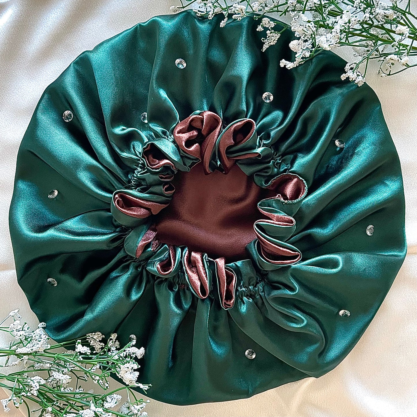 Deep Green Coco Reversible Satin Bonnet