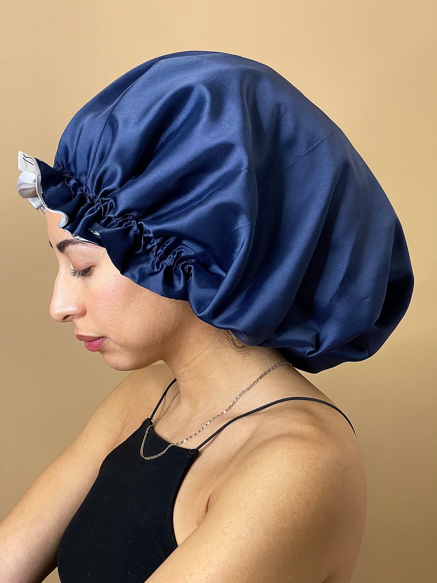 Dark and Silver Reversible Satin Bonnet